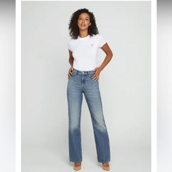 Guess Jeans Eco High-Rise 80s Straight Leg Denim Jeans In Confidence Wash - Picture 2 of 14